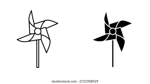 Paper Windmill Pinwheel Icon Set. Paper Windmill Pinwheel vector symbol in black filled and outlined style.