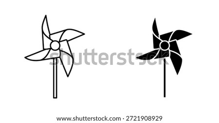 Paper Windmill Pinwheel Icon Set. Paper Windmill Pinwheel vector symbol in black filled and outlined style.