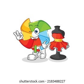 the paper windmill pizza delivery boy vector. cartoon character