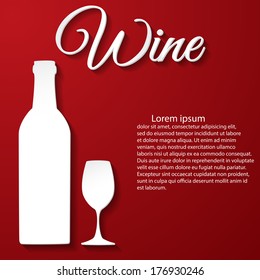 Paper wine bottle and cup. Vector illustration