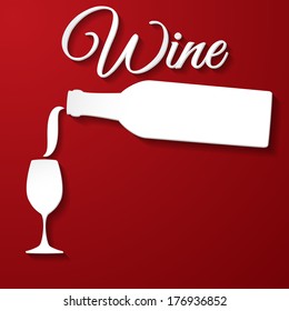 Paper wine bottle and cup. Vector illustration