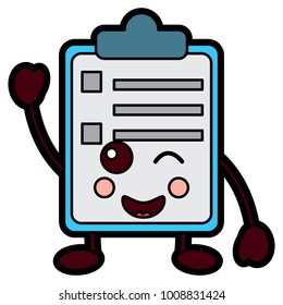 paper wink clipboard kawaii character cartoon