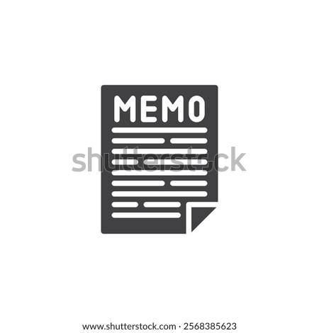 A paper with the word Memo vector icon. filled flat sign for mobile concept and web design. Write Memo glyph icon. Symbol, logo illustration. Vector graphics