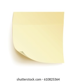 Paper Work Notes Isolated Vector. Realistic Yellow Paper Sticker On White Background With Soft Shadow