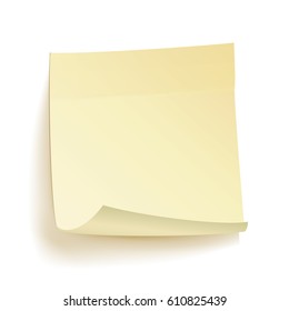 Paper Work Notes Isolated Vector. Realistic Yellow Paper Sticker On White Background With Soft Shadow
