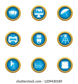 Paper workplace icons set. Flat set of 9 paper workplace vector icons for web isolated on white background