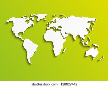 Paper World map on green