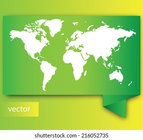 Paper World map on green - vector illustration
