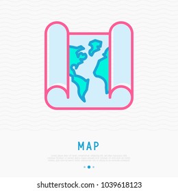 Paper world map thin line icon. Modern vector illustration.
