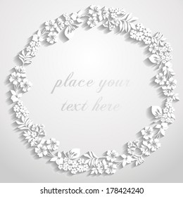 Paper Wreath Of Flowers With Shadow On A White  Background,  With A Place For Your Text. Vector Illustration.