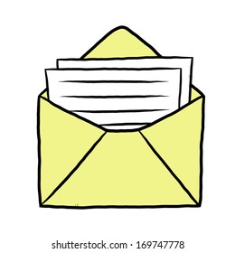 paper and yellow envelope / cartoon vector and illustration, isolated on white background.