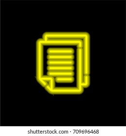 Paper yellow glowing neon ui ux icon. Glowing sign logo vector