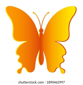 Paper yellow realistic butterfly isolated on white background. Silhouette of this butterfly is perfect for stickers, logo and gift certificates