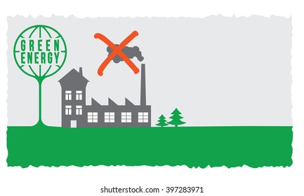 Paper for your text and factory icon and green energy icon