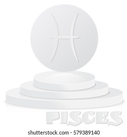 Paper Zodiac sign. Pisces - Astrological and Horoscope symbol on pedestal