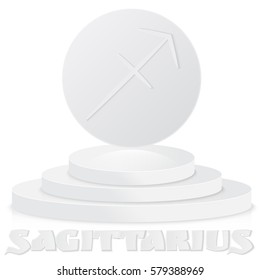 Paper Zodiac sign. Sagittarius - Astrological and Horoscope symbol on pedestal