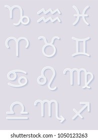Paper Zodiac Signs. Icons Set. Vector Illustration.
