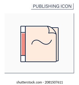 Paperback color icon. Book bound in stiff paper or flexible card.Publishing concept. Isolated vector illustration