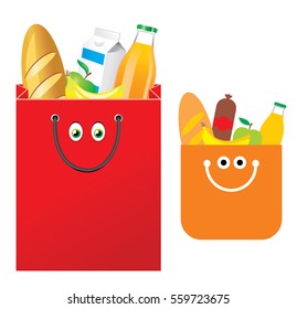 paper-bags filled with food isolated on white background