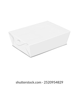 Paperboard takeout food box. 3d mockup. Blank white take away paper container packaging for salad, pasta, etc. Realistic vector mock-up. Take out disposable lunch box. Template for design