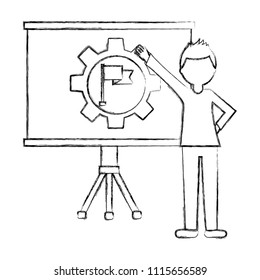paperboard training with gear and flag isolated icon