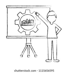 paperboard training with gear and statistical graphics isolated icon