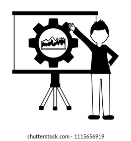 paperboard training with gear and statistical graphics isolated icon