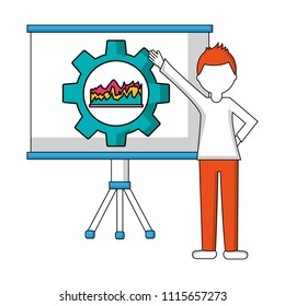 paperboard training with gear and statistical graphics isolated icon