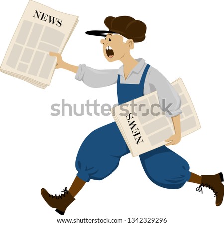 Paperboy running with a pack of newspapers, EPS 8 vector illustration