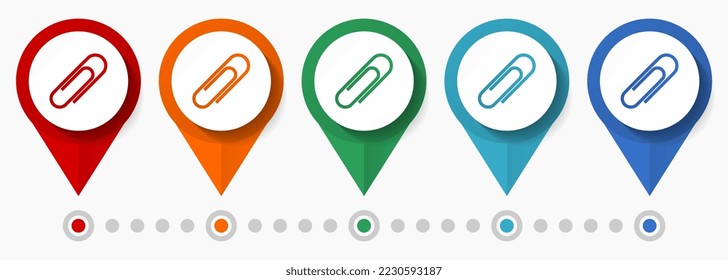 Paperclip, attach concept vector icon set, flat design pointers, infographic template