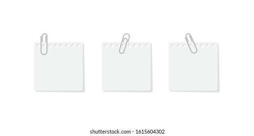 Paperclip with blank notepaper isolated. Vector illustration