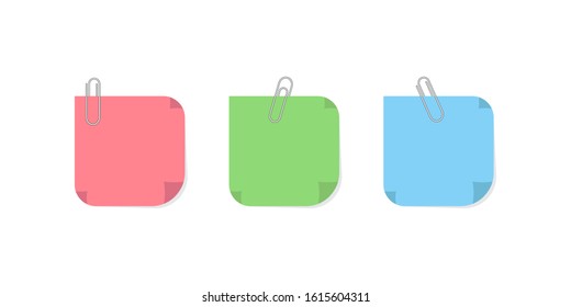 Paperclip with blank notepaper isolated. Vector illustration