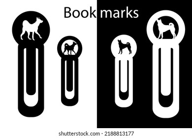 Paperclip bookmark with carved silhouette of a dog. Office tools. Paper cut. Laser cutting.