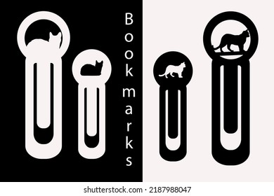 Paperclip bookmark with cut-out Cat design. Laser cutting. paper cut