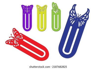 Marcadores Paperclip con una decoración de mariposa recortada. Corte láser. corte de papel