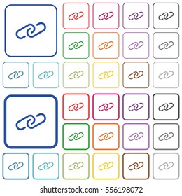 Paperclip color flat icons in rounded square frames. Thin and thick versions included.