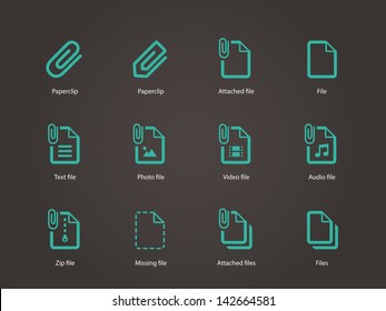 Paperclip file icons on brown background. Vector illustration.