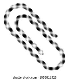 Paperclip halftone vector pictograph. Illustration style is dotted iconic Paperclip symbol on a white background. Halftone pattern is circle spots.