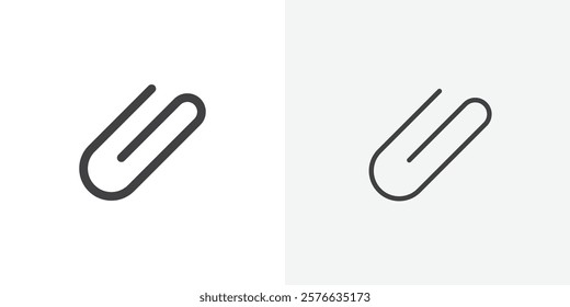 Paperclip icon set in black flat solid and outlined style.