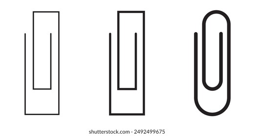 Paperclip icon set. Circular design. Black and white. Vector illustration.