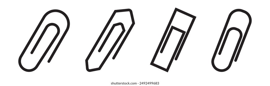 Paperclip icon set. Circular design. Black and white. Vector illustration.