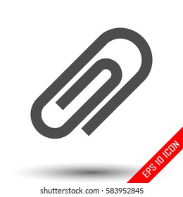 Paperclip icon. Simple flat logo of paperclip sign on white background. Vector illustration.