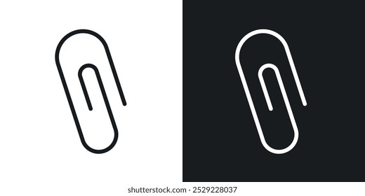 Ícone de clipe de papel na cor preta de linha fina. ilustração de símbolos vetoriais simples planos.