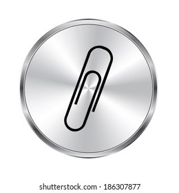  paperclip icon - vector brushed metal button