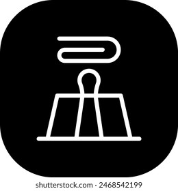 Paperclip inspection icon with black filled line outline style. clip, paperclip, paper, office, metal, business, attach. Vector Illustration
