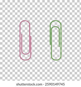 Paperclip isolated on transparent background. Paper clip UI icon, attach file simple line user interface vector symbol. Vector illustration. Eps file 16.