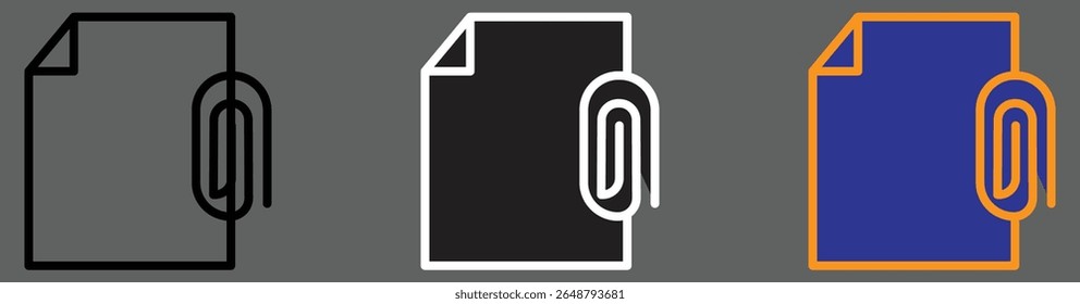 Paperclip on document icon representing document attachment or file linking with transparent background