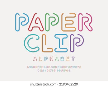 paperclip style alphabet design with uppercase, numbers and symbols