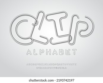 paperclip style alphabet design with uppercase, numbers and symbols