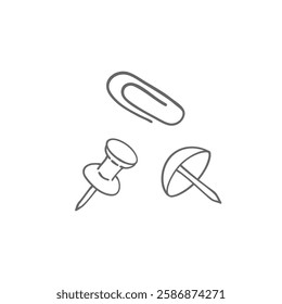 Paperclip Thumbtack Push Pin hand drawn outline vector illustration